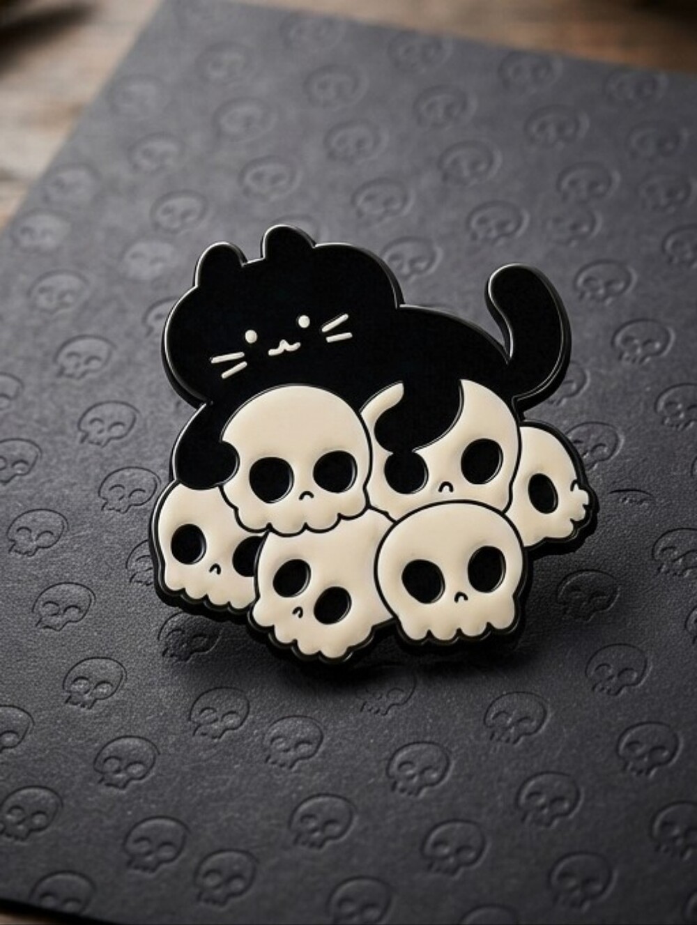 Spooky Witchy Cute Black Cat Pile Lounging Skulls Gothic Enamel Lapel Pin